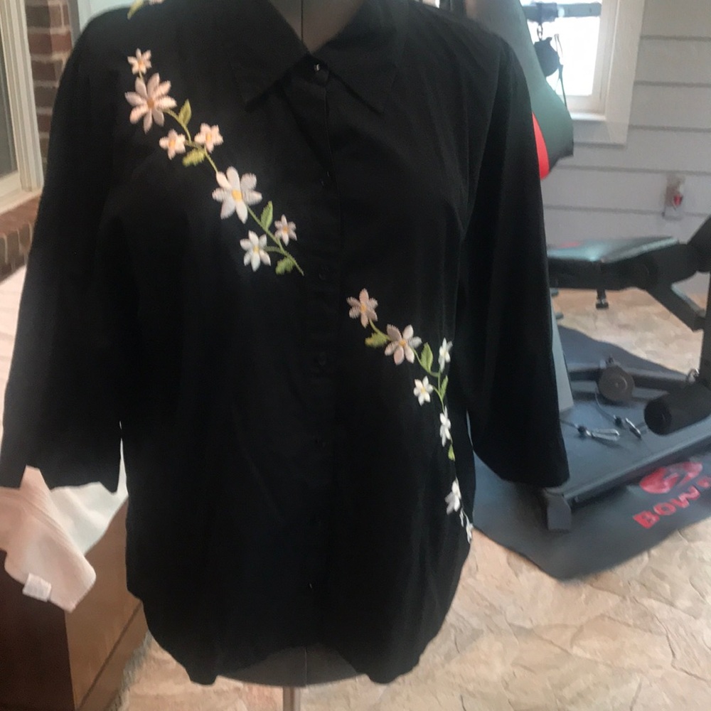 Bechamel Blouse Black Summer Daisy Short Sleeve Blouse Size 2X